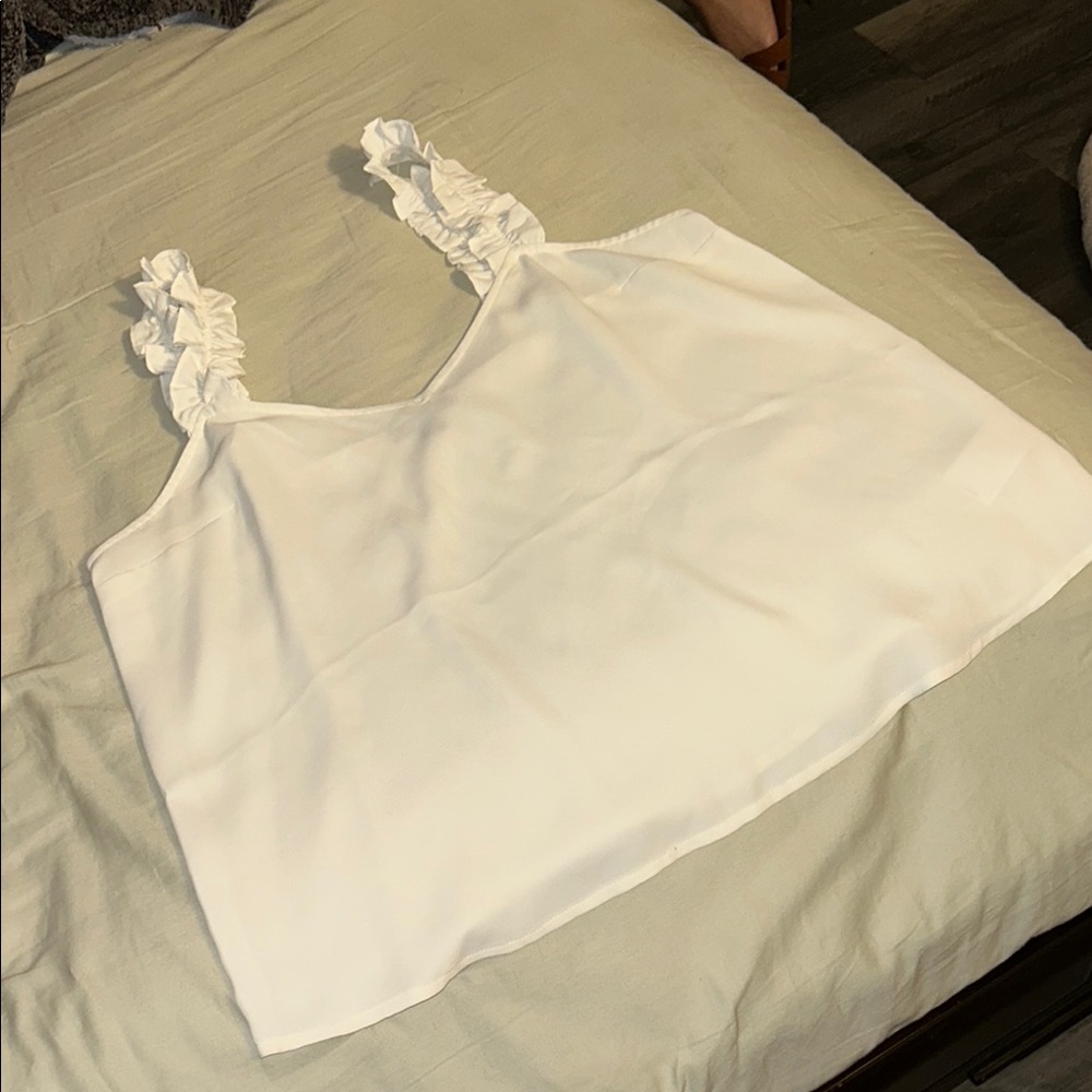 Express White Ruffled Crop Tank Top